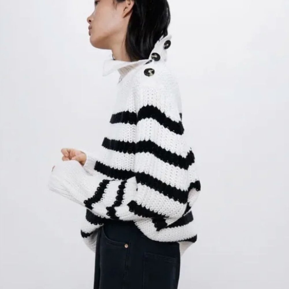 ZARA CHUNKY STRIPED KNIT SWEATER SIZE M